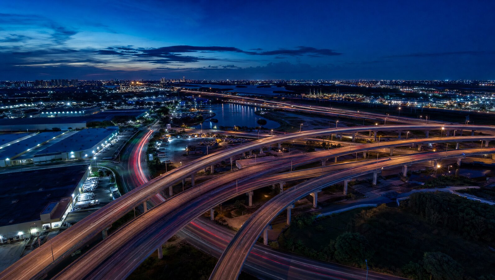 South Florida highway interchange at twilight showing the logistics network